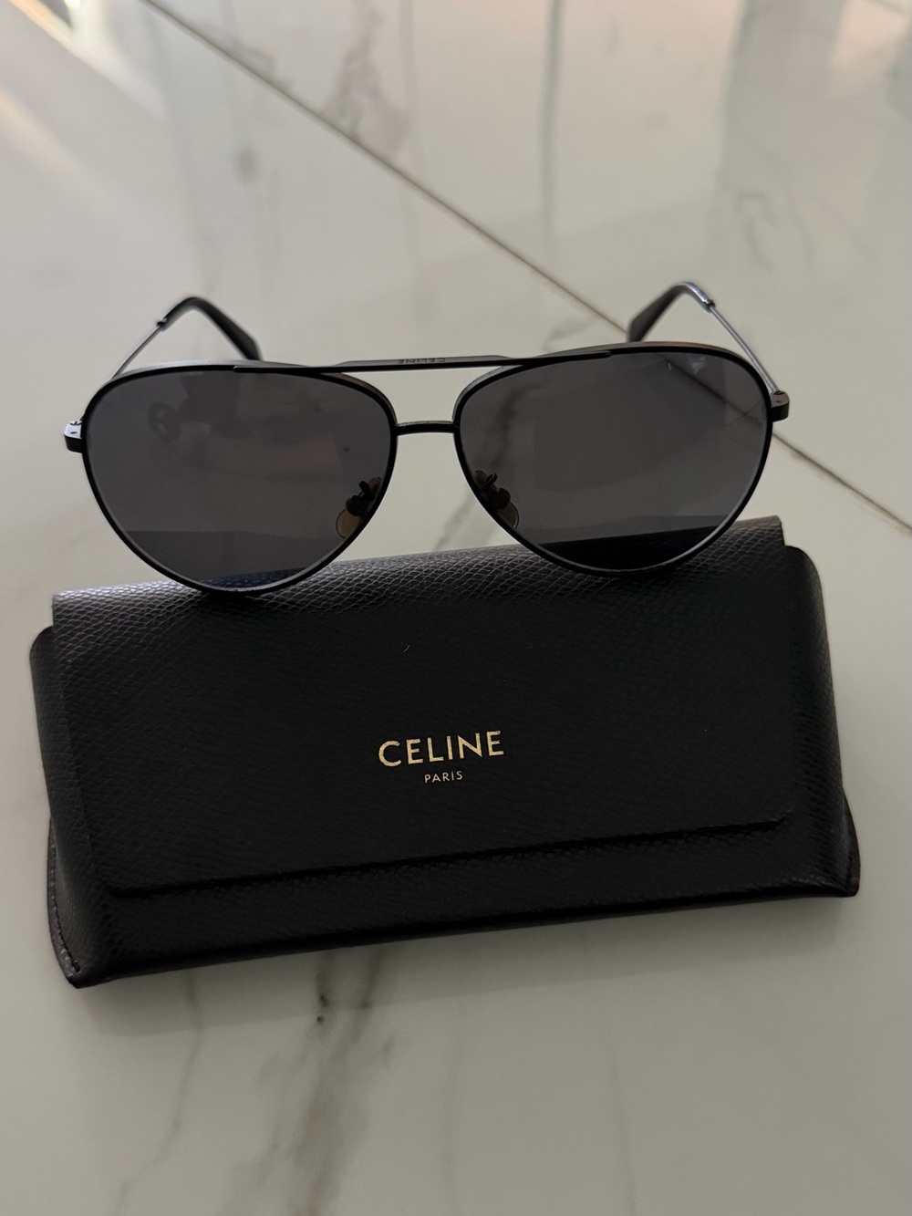 Celine Black Aviator Sunglasses with Dark Lenses